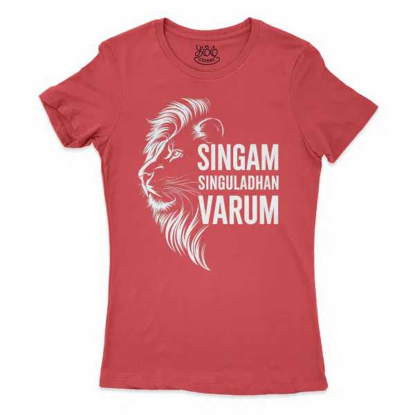 Singam Singuladhan Varum Women's T-Shirt in Solid Red Color