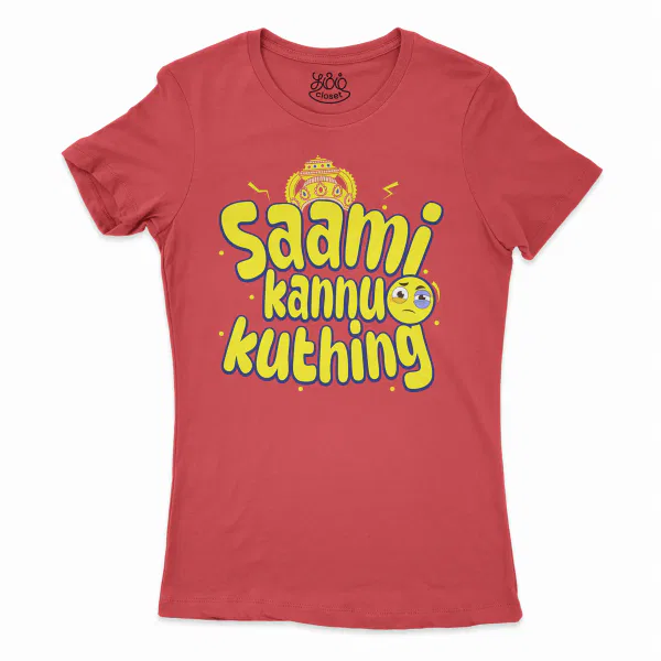 Saami Kannu Kuthing Women’s T-Shirt in Solid Red Color