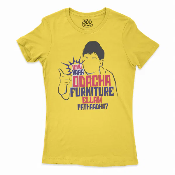 Idhu Vara Odacha Furniture Ellam Pathaadha Women’s T-Shirt in Solid Vibrant Yellow Color