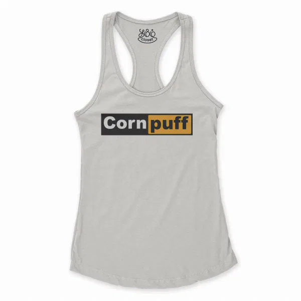 Cornpuff Women's Racerback Tank in Solid White Color
