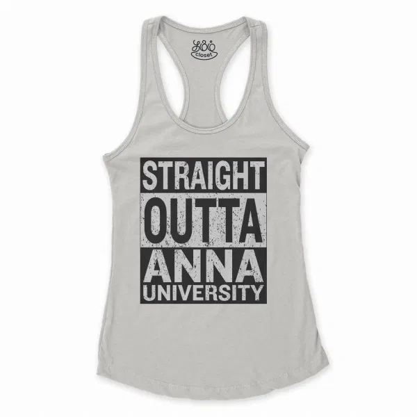 Straight Outta Anna University Women's Racerback Tank in Solid White Color