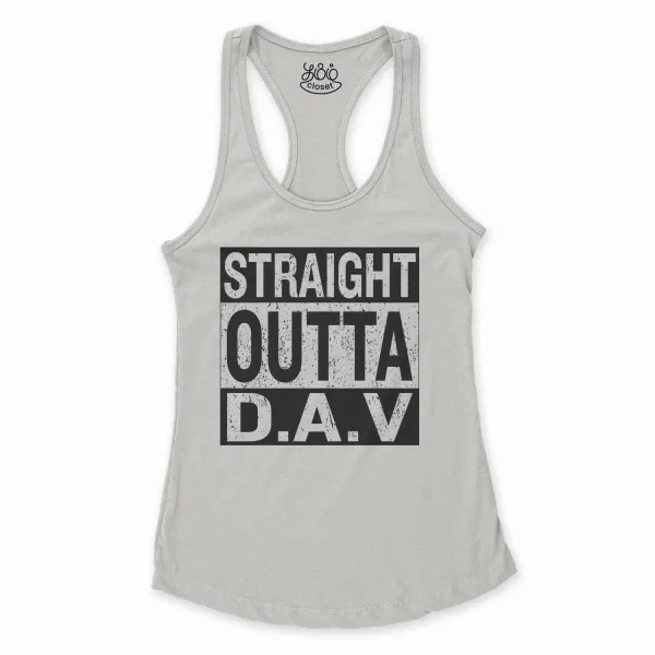 Straight Outta Dav Women's Racerback Tank in Solid White Color