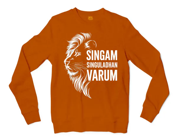 Singam Singuladhan Varum Men/Unisex Long Sleeve T-Shirt in Texas Orange Color