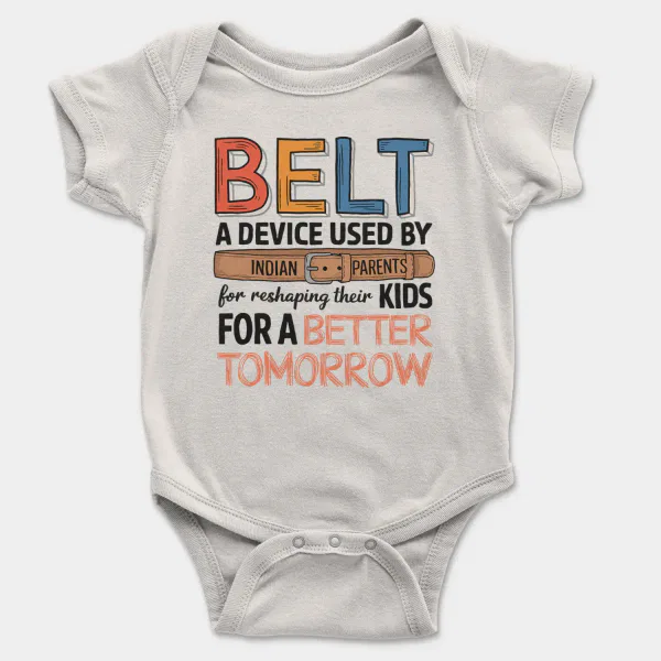 Belt A Device Short Sleeve Baby Onesie in White Color