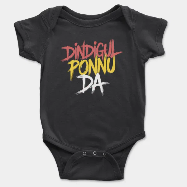 Dindigul Ponnu Da Short Sleeve Baby Onesie in Black Color