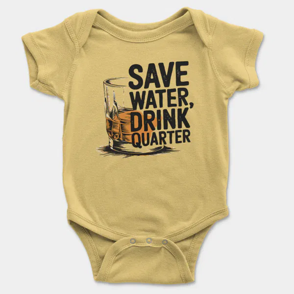 Save Water Drink Quarter Short Sleeve Baby Onesie in Butter Color