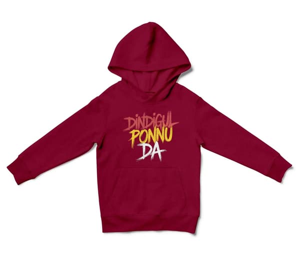 Dindigul Ponnu Da Unisex Youth Hoodie in Cardinal Red Color