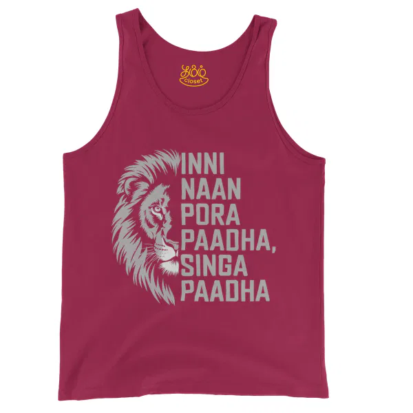 Inni Naan Pora Paadha, Singha Paadhai Men/Unisex Tank Top in Crimson Color