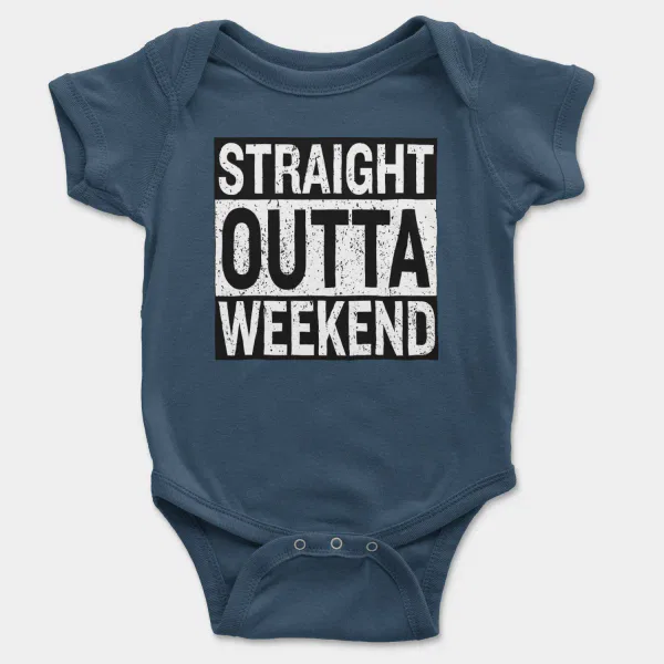 Straight Outta Weekend Short Sleeve Baby Onesie in Navy Color