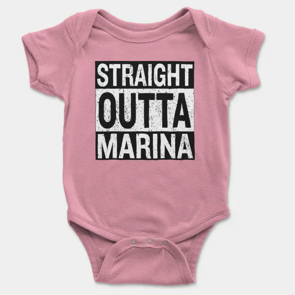 Straight Outta Marina Short Sleeve Baby Onesie in Pink Color