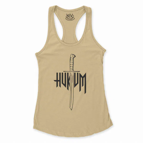 Hukum (Black) Women's Racerback Tank in Solid Banana Cream Color