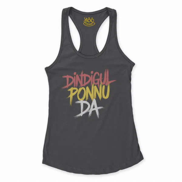 Dindigul Ponnu Da Women's Racerback Tank in Solid Black Color