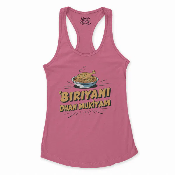 Biriyani Dhan Mukiyam Women's Racerback Tank in Solid Hot Pink Color