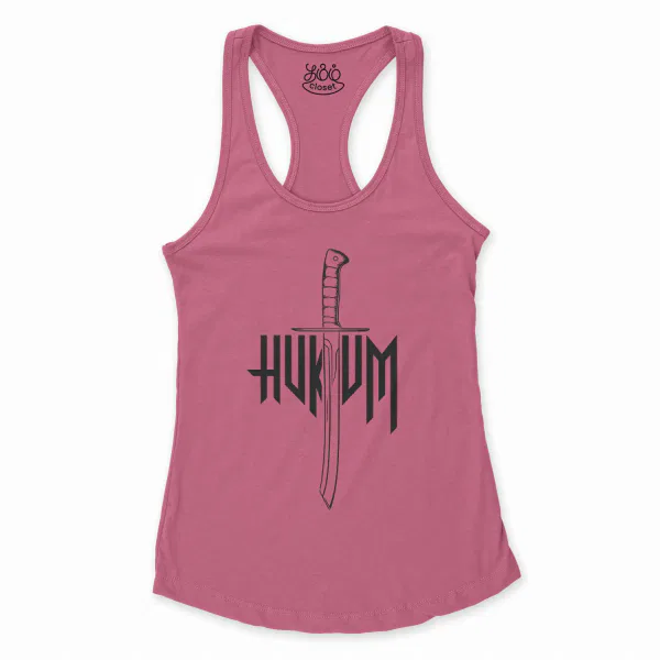 Hukum (Black) Women's Racerback Tank in Solid Hot Pink Color