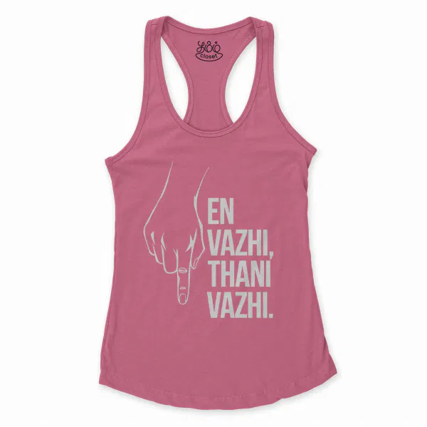 En Vazhi, Thani Vazhi (White) Women's Racerback Tank in Solid Hot Pink Color