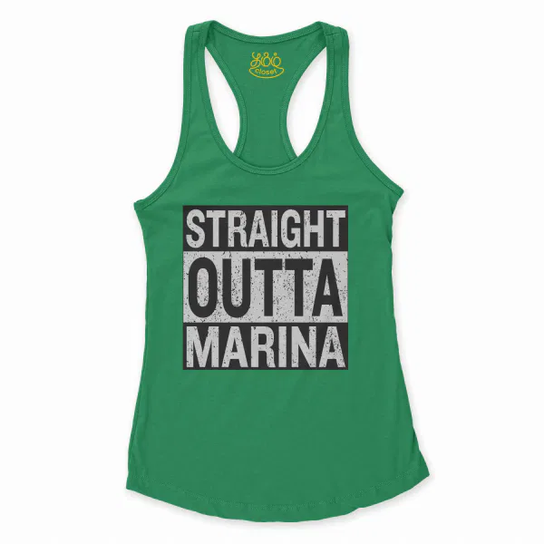 Straight Outta Marina Women's Racerback Tank in Solid Kelly Green Color