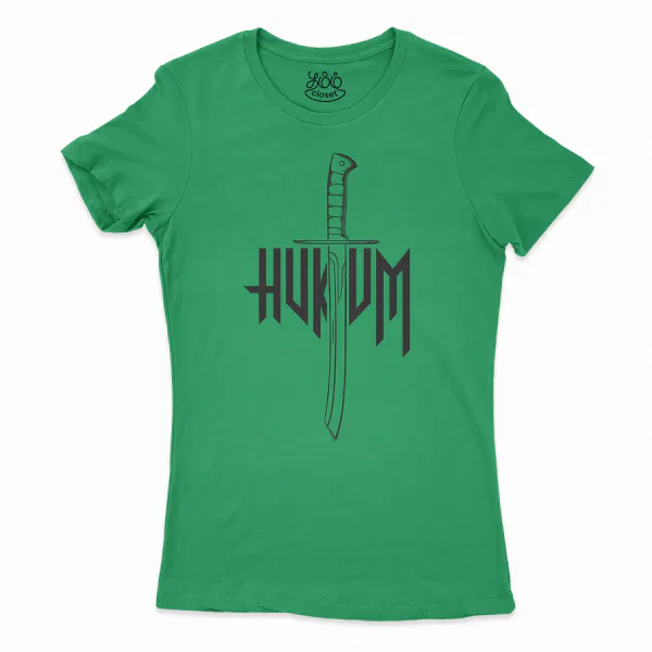 Hukum (Black) Women's T-Shirt in Solid Kelly Green Color