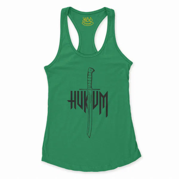 Hukum (Black) Women's Racerback Tank in Solid Kelly Green Color