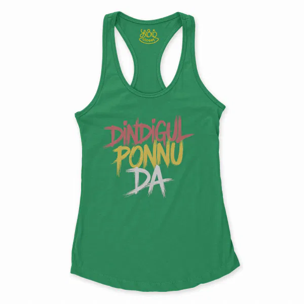 Dindigul Ponnu Da Women's Racerback Tank in Solid Kelly Green Color
