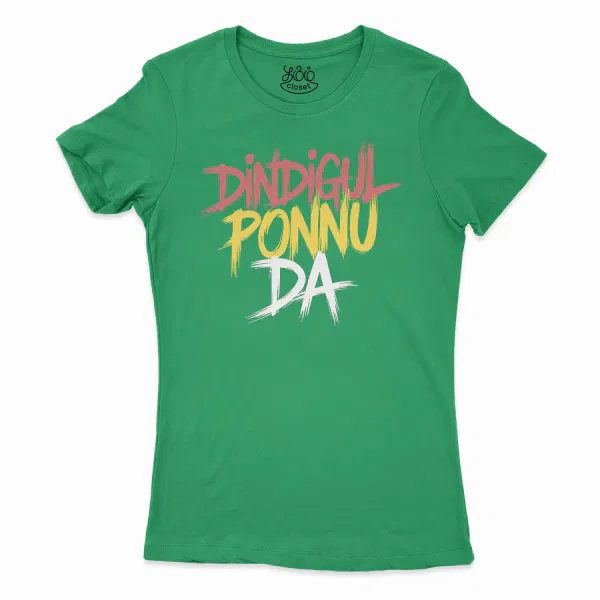 Dindigul Ponnu Da Women's T-Shirt in Solid Kelly Green Color