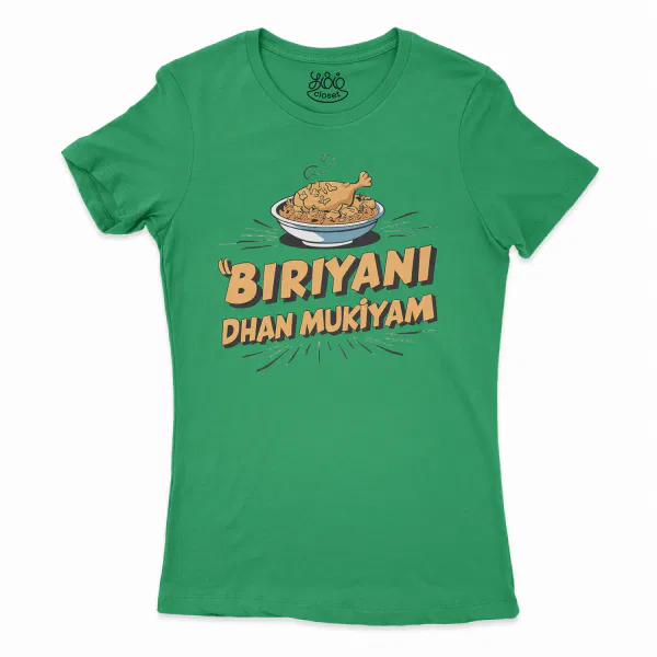 Biriyani Dhan Mukiyam Women's T-Shirt in Solid Kelly Green Color