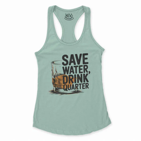 Save Water Drink Quarter Women's Racerback Tank in Solid Mint Color