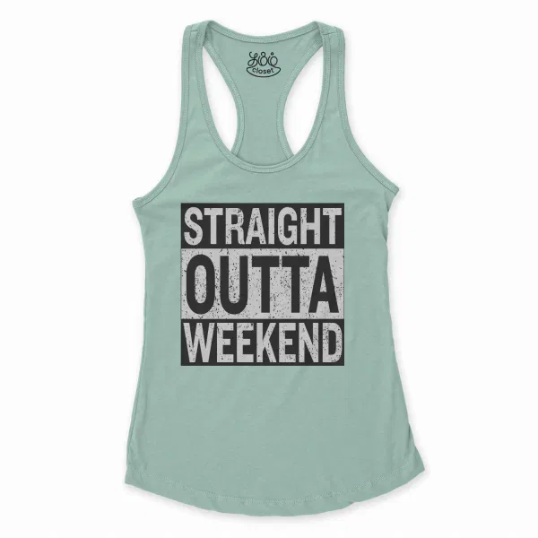 Straight Outta Weekend Women's Racerback Tank in Solid Mint Color
