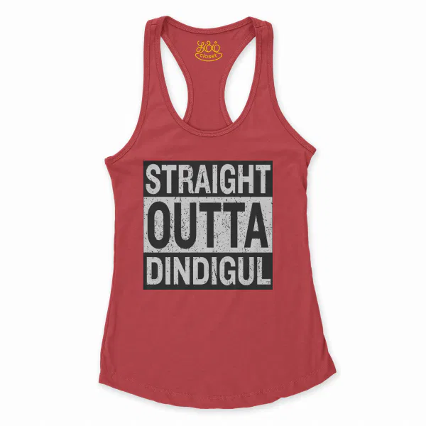 Straight Outta Dindigul Women's Racerback Tank in Solid Red Color