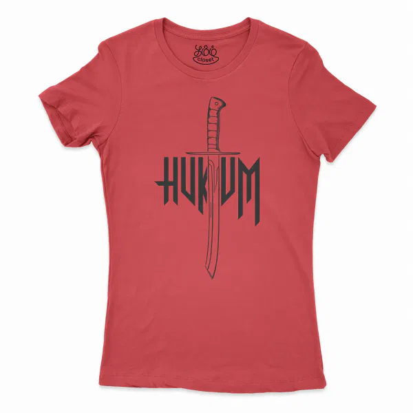 Hukum (Black) Women's T-Shirt in Solid Red Color