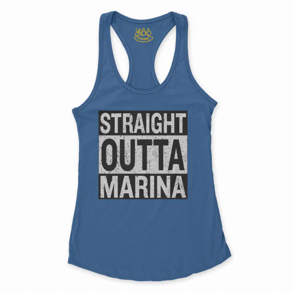 Straight Outta Marina Women's Racerback Tank in Solid Royal Color