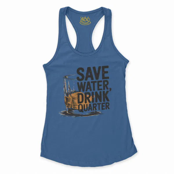 Save Water Drink Quarter Women's Racerback Tank in Solid Royal Color