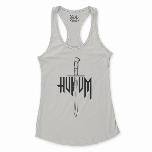Hukum (Black) Women's Racerback Tank in Solid White Color