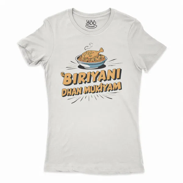 Biriyani Dhan Mukiyam Women's T-Shirt in Solid White Color