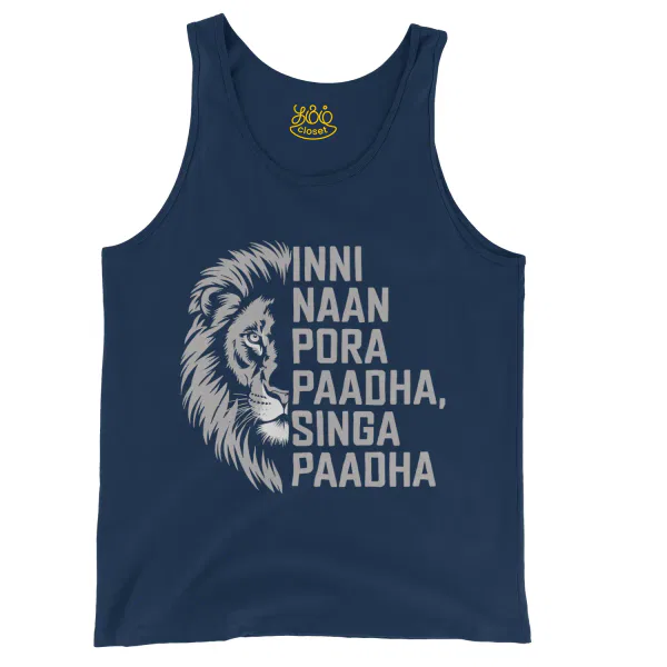 Inni Naan Pora Paadha, Singha Paadhai Men/Unisex Tank Top in True Navy Color