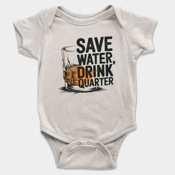 Save Water Drink Quarter Short Sleeve Baby Onesie in White Color