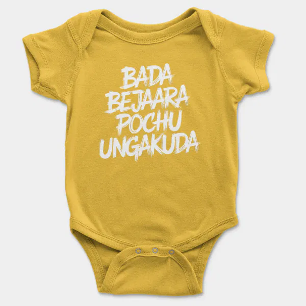 Bada Bejaara Pochu Ungakuda Short Sleeve Baby Onesie in Yellow Color