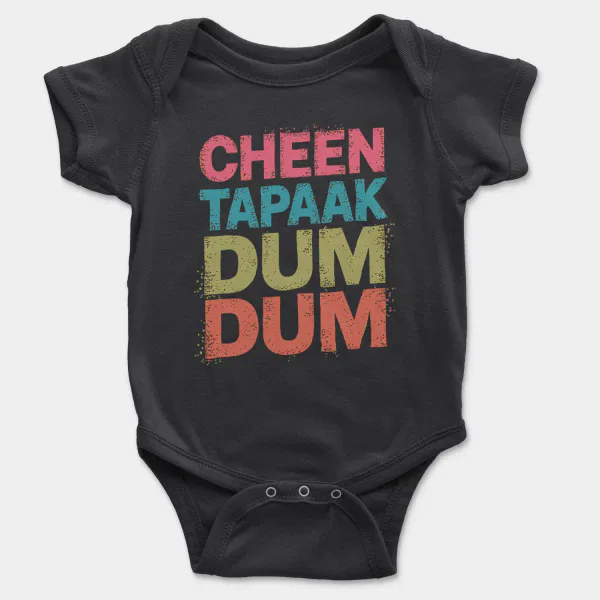 Cheen Tapaak Dum Dum Short Sleeve Baby Onesie in Black Color