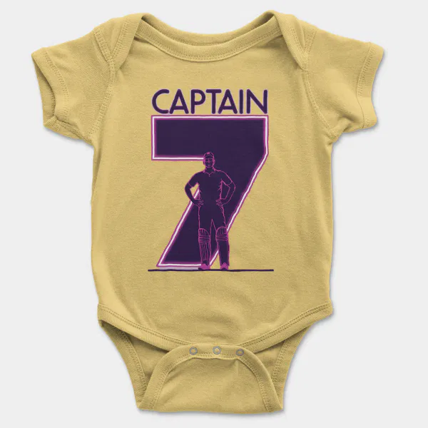 Captain No 7 Short Sleeve Baby Onesie in Butter Color