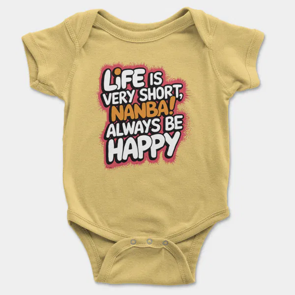 Life Is Very Short Nanba Short Sleeve Baby Onesie in Butter Color