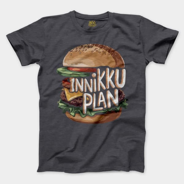 Innikki Plan - Burger Men/Unisex T-Shirt in Heather Dark Grey Color