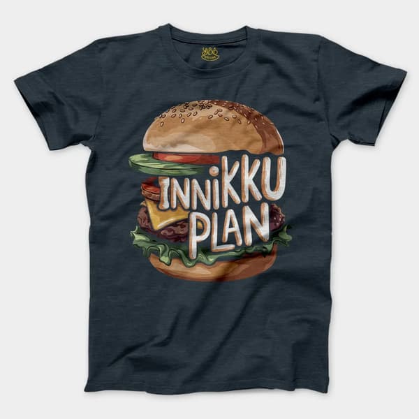 Innikki Plan - Burger Men/Unisex T-Shirt in Heather Navy Color
