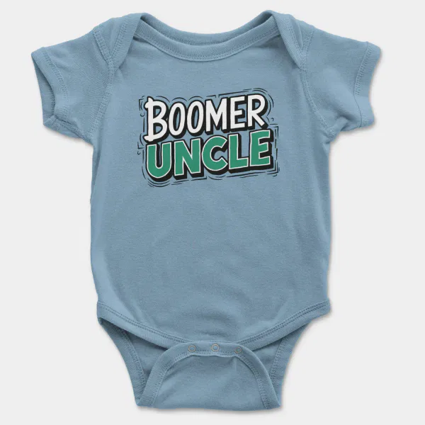 Boomer Uncle Short Sleeve Baby Onesie in Light Blue Color