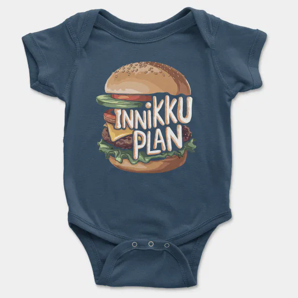 Innikki Plan - Burger Short Sleeve Baby Onesie in Navy Color