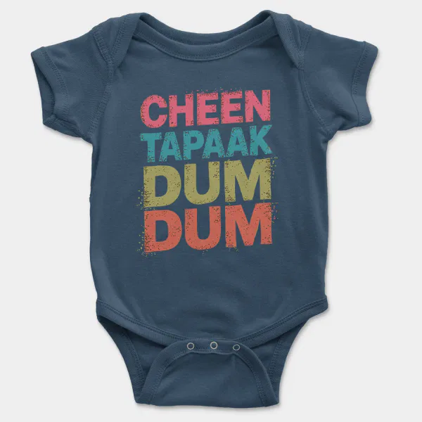 Cheen Tapaak Dum Dum Short Sleeve Baby Onesie in Navy Color