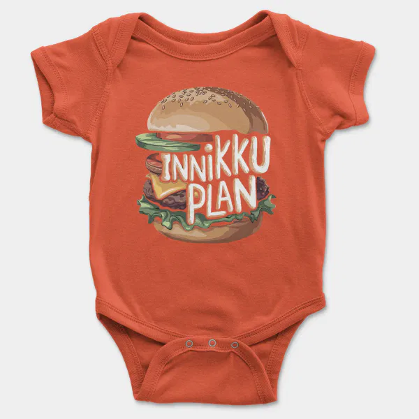 Innikki Plan - Burger Short Sleeve Baby Onesie in Orange Color