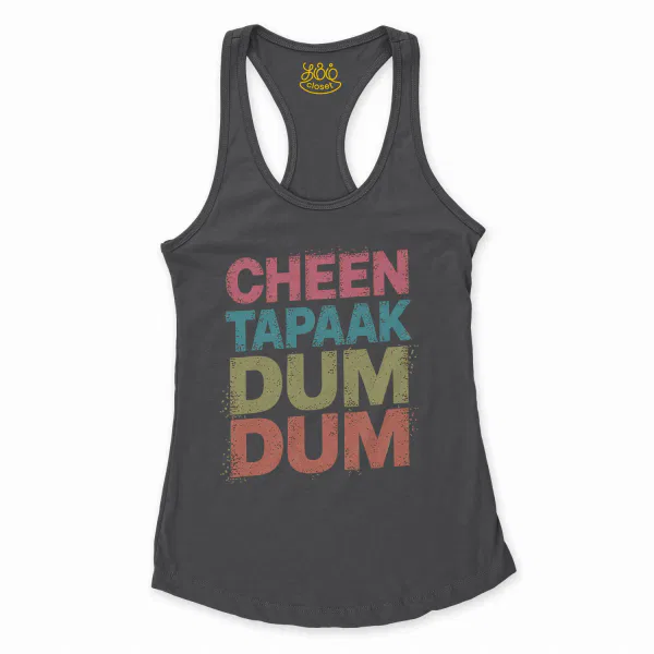 Cheen Tapaak Dum Dum Women's Racerback Tank in Solid Black Color
