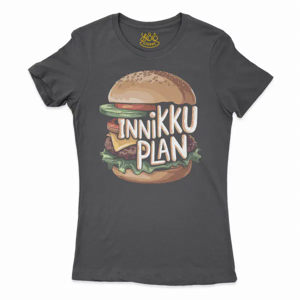 Innikki Plan - Burger Women's T-Shirt in Solid Black Color
