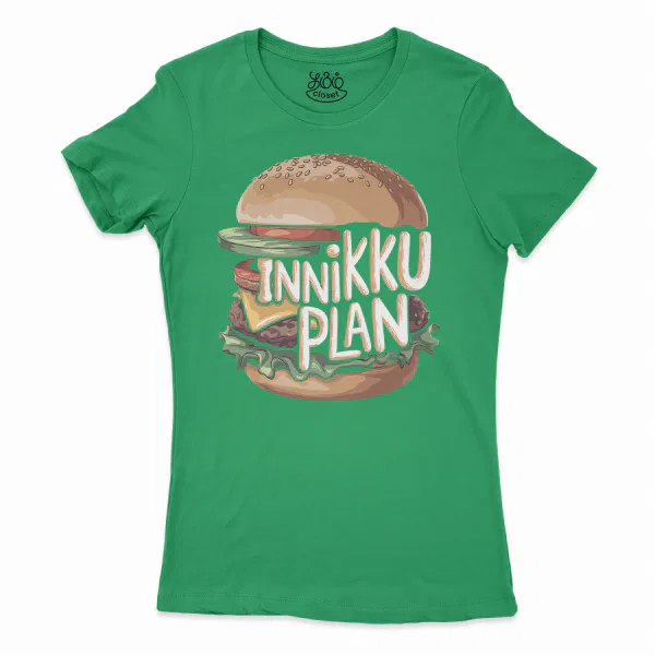 Innikki Plan - Burger Women's T-Shirt in Solid Kelly Green Color