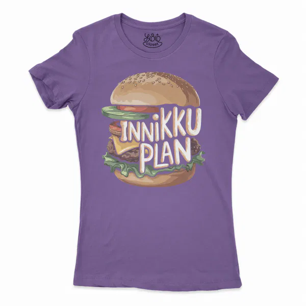 Innikki Plan - Burger Women's T-Shirt in Solid Purple Rush Color