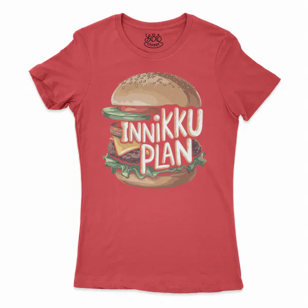 Innikki Plan - Burger Women's T-Shirt in Solid Red Color